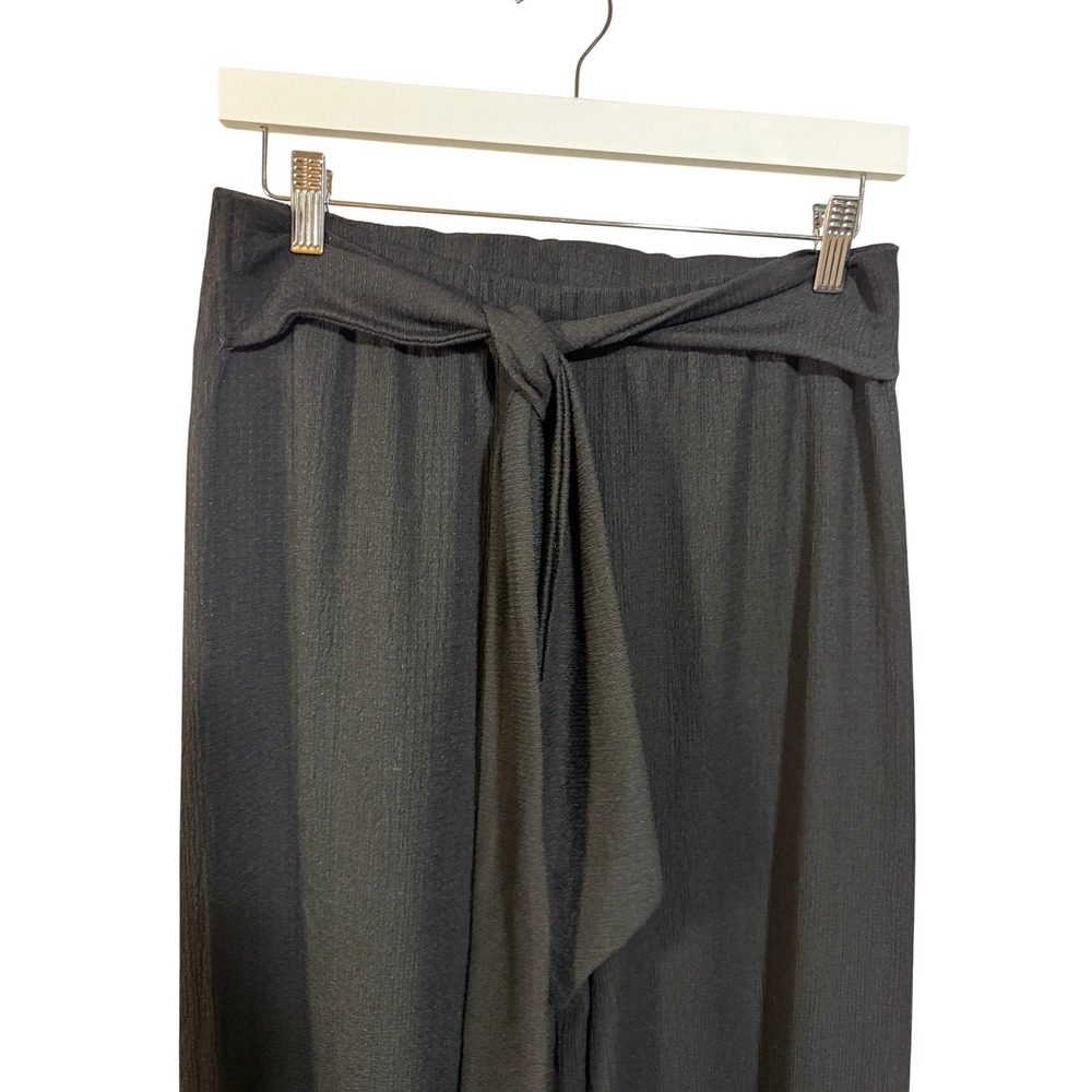 Gb Fashion London Wide Leg Pants Womens Medium Black Plisse High Waist Tie Belt View 2